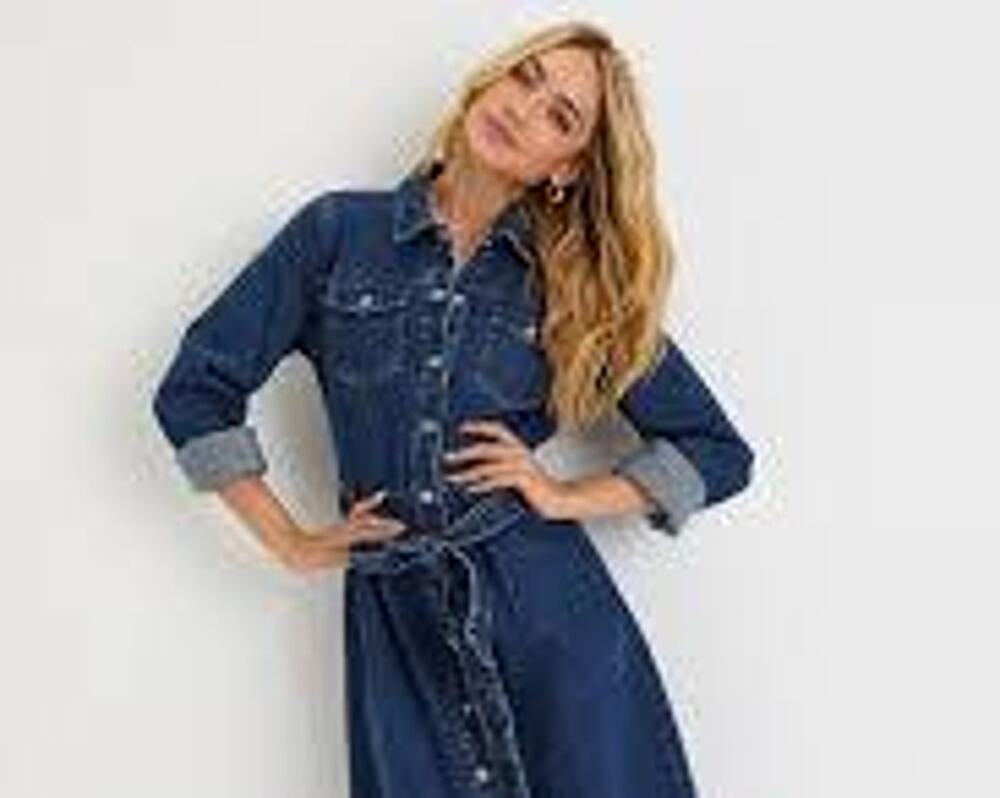 Lulu's Edgy Instinct Dark Wash Denim Tie Waist Button Front Midi Dress size XL